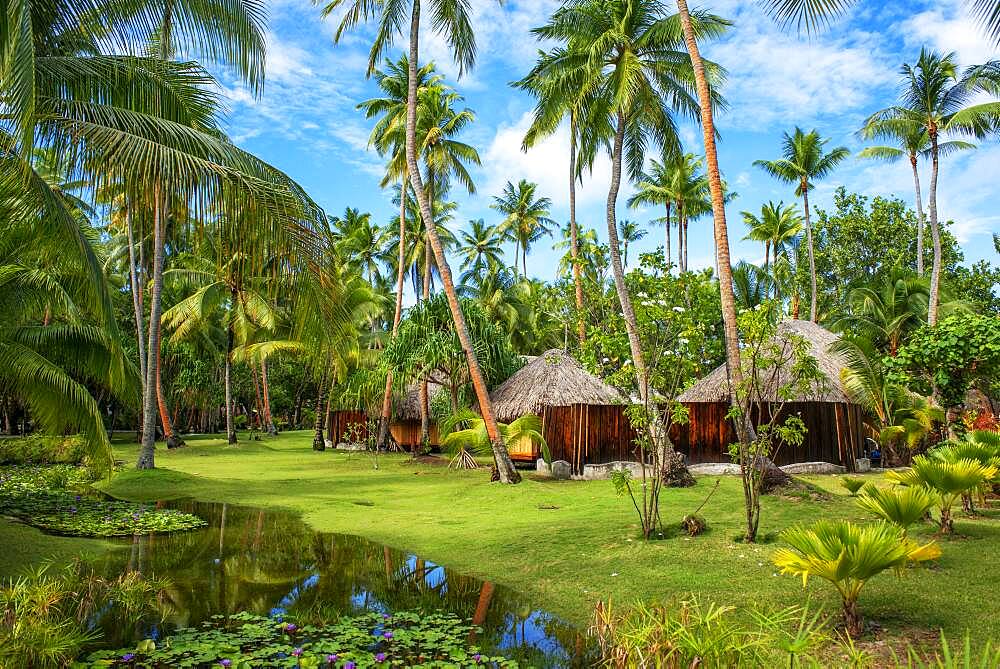 Le Bora Bora by Pearl Resorts luxury resort in motu Tevairoa island, a little islet in the lagoon of Bora Bora, Society Islands, French Polynesia, South Pacific.