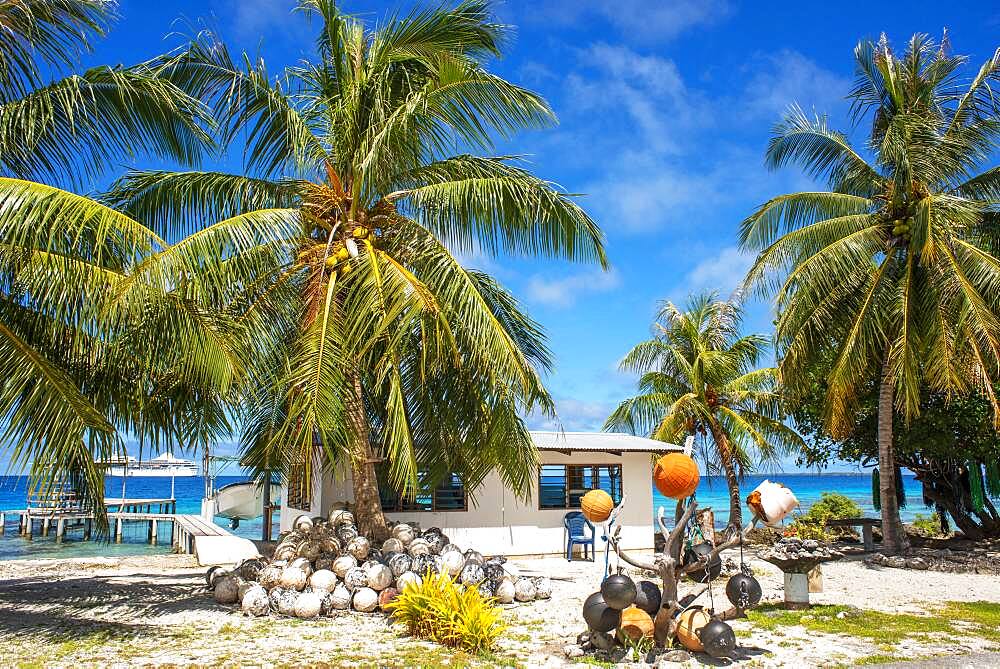 Local house of fishers in Fakarava,  Tuamotus Archipelago French Polynesia, Tuamotu Islands, South Pacific.