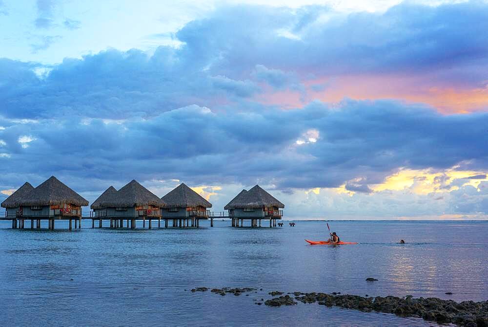 Sunset in Le Meridien Hotel on the island of Tahiti, French Polynesia, Tahiti Nui, Society Islands, French Polynesia, South Pacific.