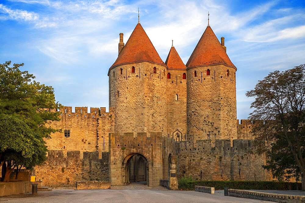 Fortified City of Carcassonne, medieval city listed as World Heritage by UNESCO, harboure d'Aude, Languedoc-Roussillon Midi Pyrenees Aude France