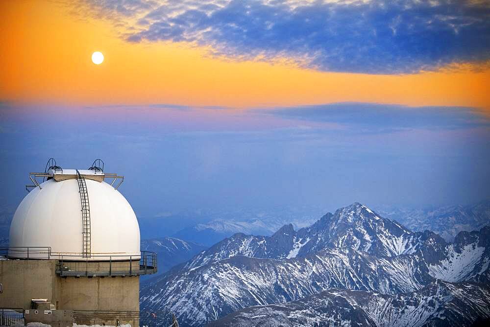 The Observatory Of Pic Du Midi De Bigorre in sunset time, Hautes Pyrenees, Midi Pyrenees, France