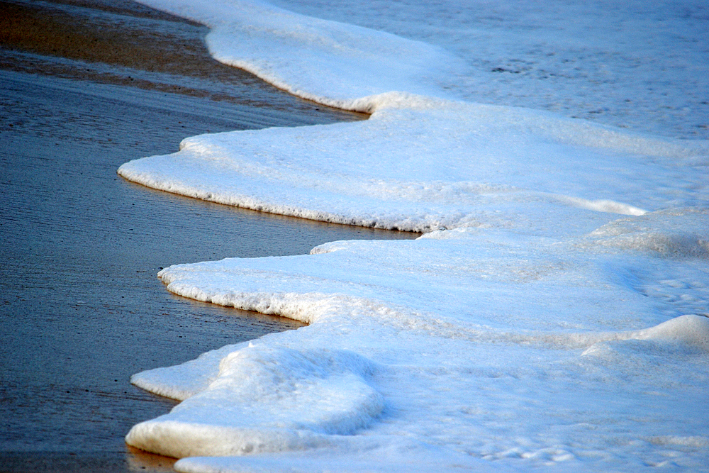 Foam from waves crashing in the shore, Waimea Bay, North Shore of Oahu, Hawaii, USA