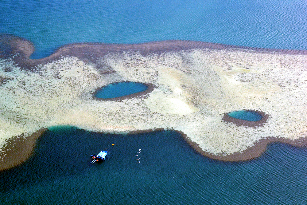 Aerial view of sandbar at Kaneohe bay, Oahu, Hawaii, USA