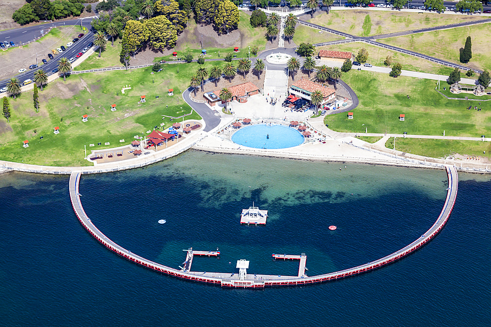 Aerial view of the Eastern Beach Bathing Complex in Geelong.