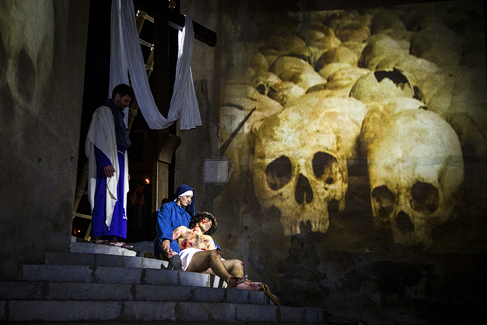 Verges, a small town in the Northeast of Catalonia (Spain), during Easter celebrates the Procession of Verges with skeletons dancing on the sound of a drum, Roman soldiers, known as the 'Manages', and a representation of the life and crucifixion of Jesus Christ. The Procession features the Dance of Death, a tradition from the Middle Age associated with epidemics and plagues and the only one remaining in Spain Ten skeletons dance to the beat of a drum to remember that no one is exempt of death. The backdrop of the medieval walls and towers of Verges is key to this macabre staging.