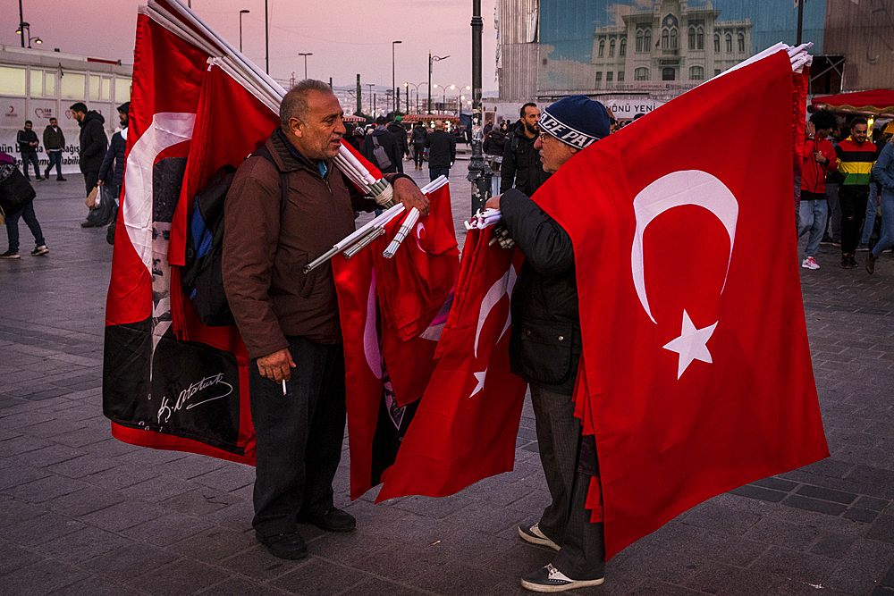 Turkish flag sellers on the streets of Istanbul