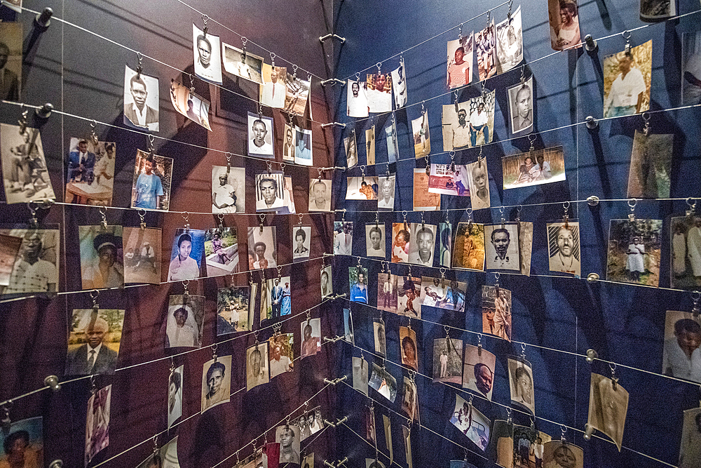 Photographs of known victims of the 1994 Rwandan Genocide line the walls of the Kigali Genocide Memorial, Kigali, Rwanda.