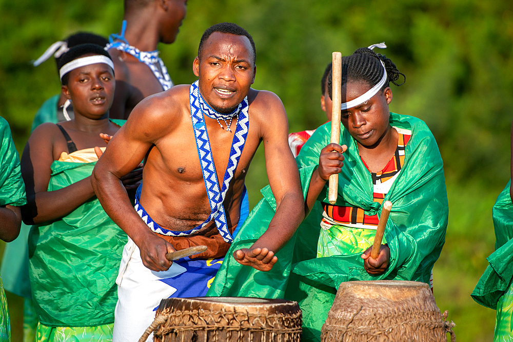 Intore Traditional dance performed outdoors near Volcanoes National Park in Rwanda