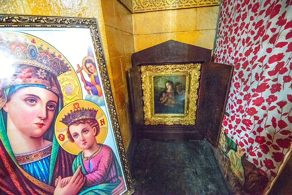 Religious artwork on display within the Beata Maryam Church, resting place of Menelik II and his wife and daughter. Addis ababa, Ethiopia.