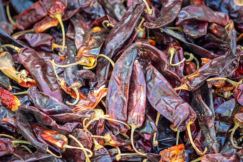 Close up on dried red chili peppers, Debre Berhan, Ethiopia