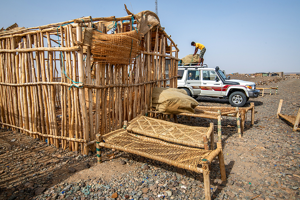 A makeshift shelter for salt miners in the Danakil Depression, Ethiopia