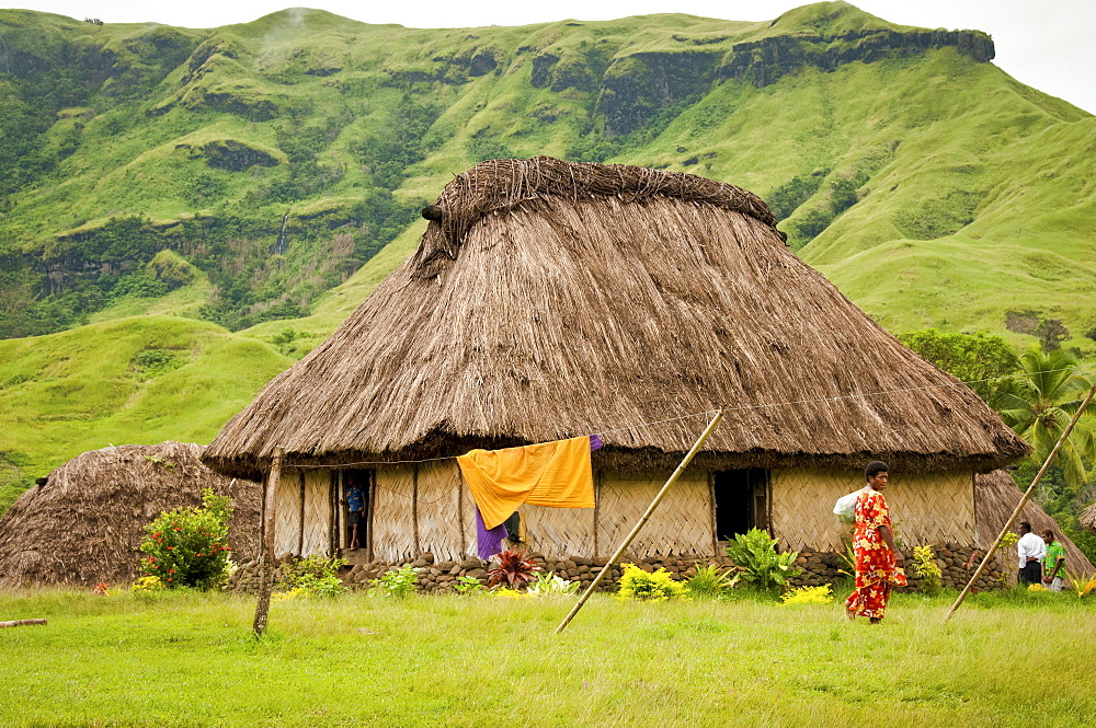 Traditional Fijian bure in Navala Village, Nausori Highlands, Viti Levu Island, Fiji.