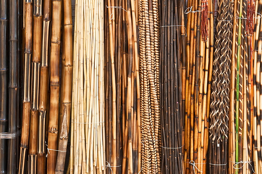 Decorative bamboo and reeds at craft market in Tonal·, Mexico.