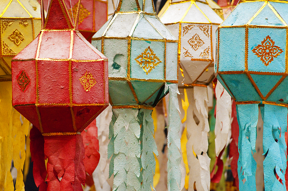 Paper lanterns at Wat Phan Tao Buddhist temple in Chiang Mai, Thailand.