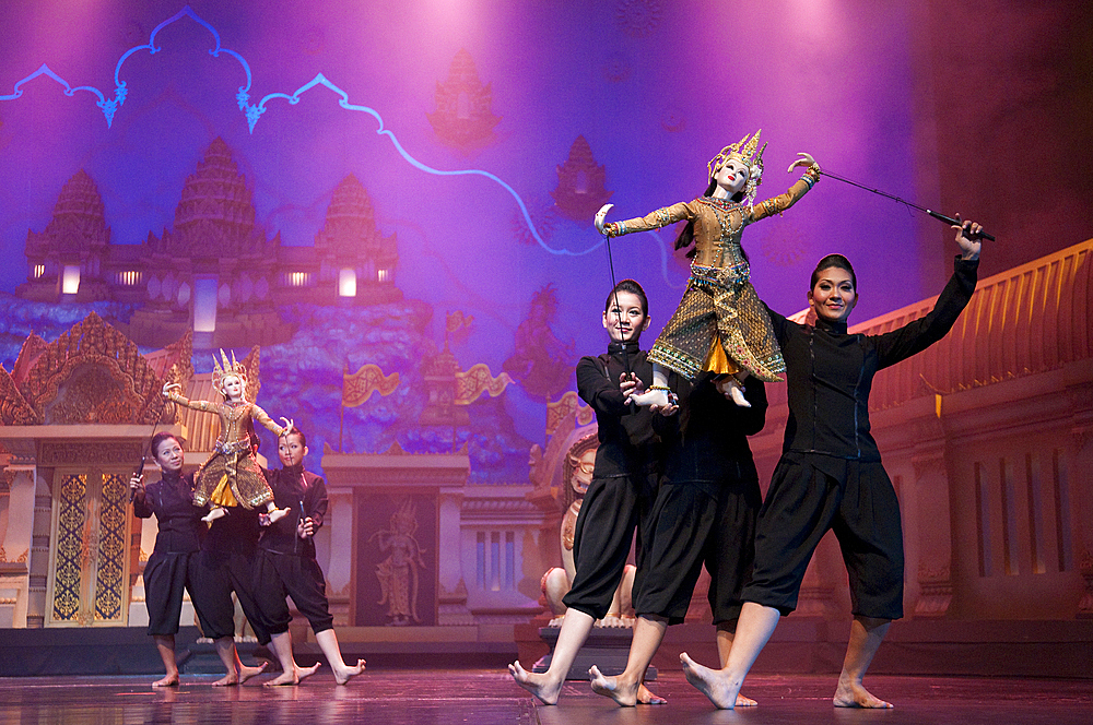 Traditional Thai puppet show at Aksra Theatre in Bangkok, Thailand.