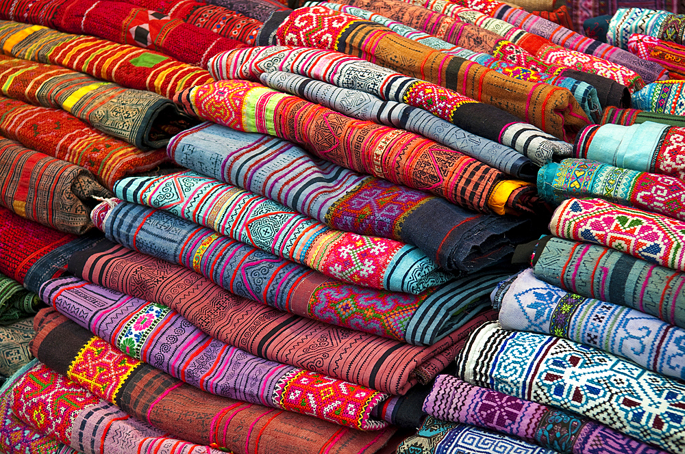 Woven Thai silk fabric for sale at the Night Market, Chiang Mai, Thailand.