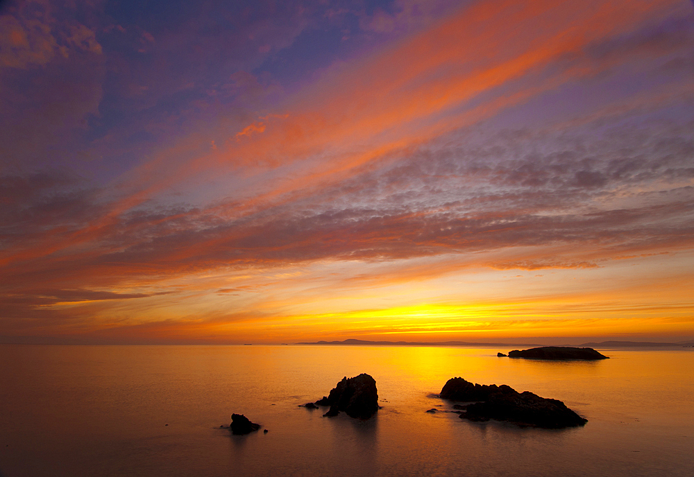 Sunset at Rosario Beach, Deception Pass State Park, Fidalgo Island, Washington.