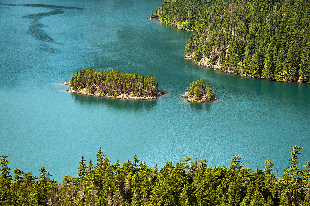 Diablo Lake islands from overlook, Ross Lake National Recreation Area, North Cascades, Washington.