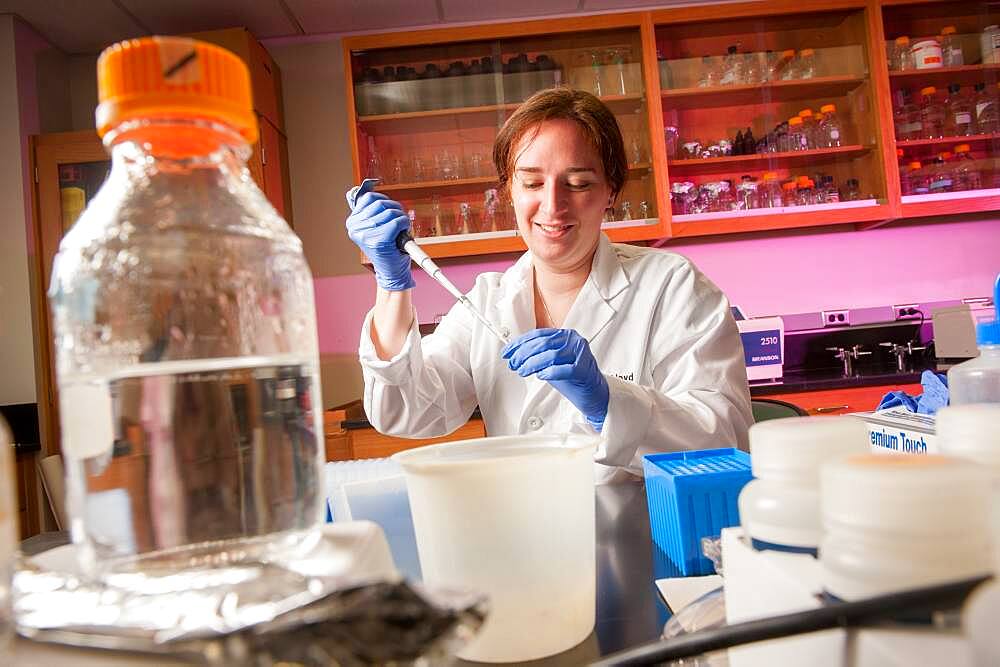 Woman scientist doing experiments at a plant science lab in College Park, Maryland, USA