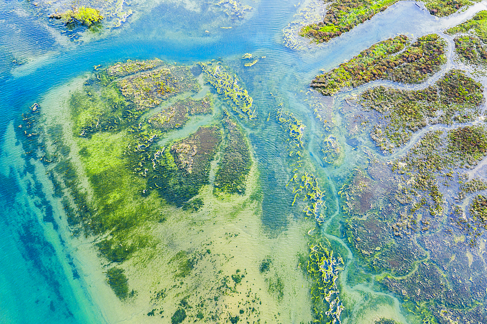 Salt marshes in a coastal aerial view. Ori√±on, Castro Urdiales, Cantabria.