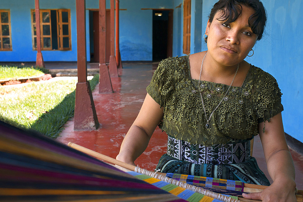 A mayan woman tz'utujile working in the textil in San Juan de la Laguna, Solol√°, Guatelama.