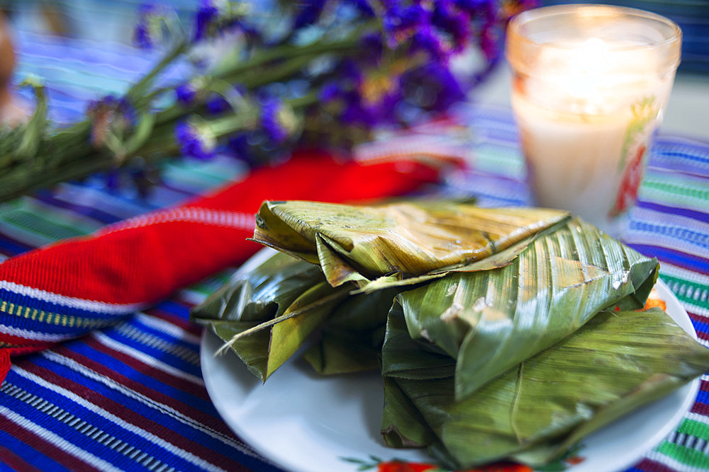 Local food, tamal served in Ixoq Ajkeem comunity, San Juan La Laguna, Solol√°, Guatemala. Santiago Atitlan, lake Atitlan, Guatemala.