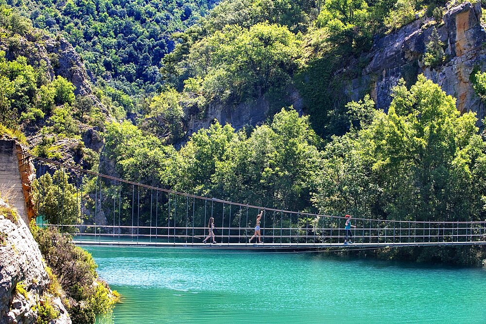 Congost de Mont-Rebei in the Pre-Pyrenees of Lleida, Catalonia. Serra del Montsec, La Noguera, Lleida, Spain

The Montrebei Gorge (in Catalan Congost de Mont-Rebei) is a place that is located between the provinces of Huesca and Lv©rida (Spain), between the regions of Ribagorza and Pallars JussvÜ. It is constituted in the narrowest part by which the Noguera Ribagorzana river, which constitutes the natural border between Aragon and Catalonia, crosses the Montsec mountain range, walls in vertical fall of more than 500 meters and a width at its minimum point of 20 meters . The Catalan part is part of the Noguera Nature Reserve. It is within the Sierra del Montsec Natural Interest Area.