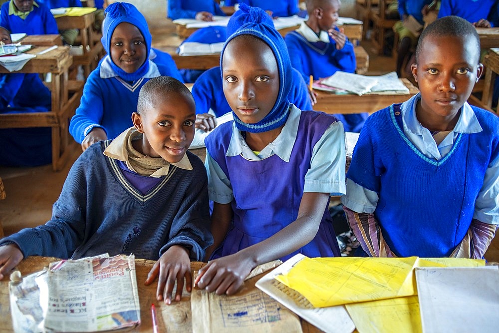 Inside primary and second school in a small village near Kitui city in the Kamba country in Kenya, Africa.