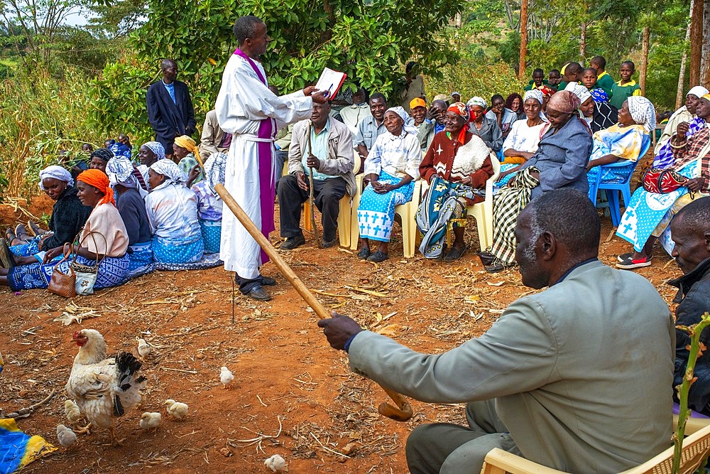 Funeral for the death of a person due to Coronavirus and AIDS in a small village near Kitui city in the Kamba country in Kenya, Africa.