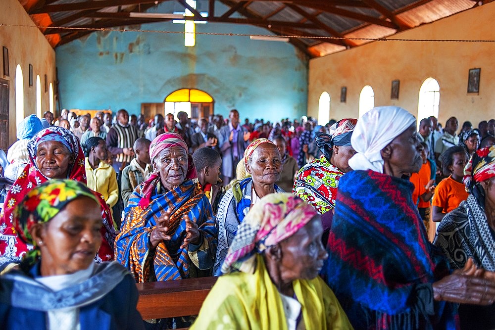 Christian sunday mass in a small village near Kitui in the Kamba country in Kenya, Africa.