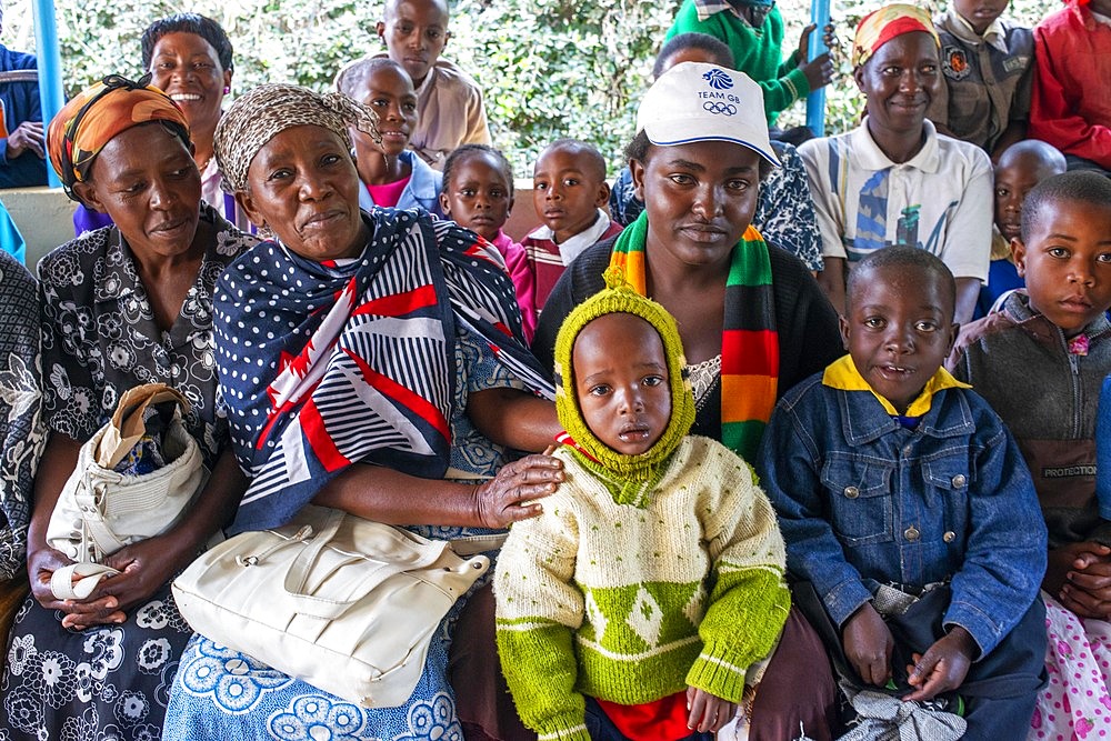 Outside the church. Christian sunday mass in a small village near Kitui in the Kamba country in Kenya, Africa.