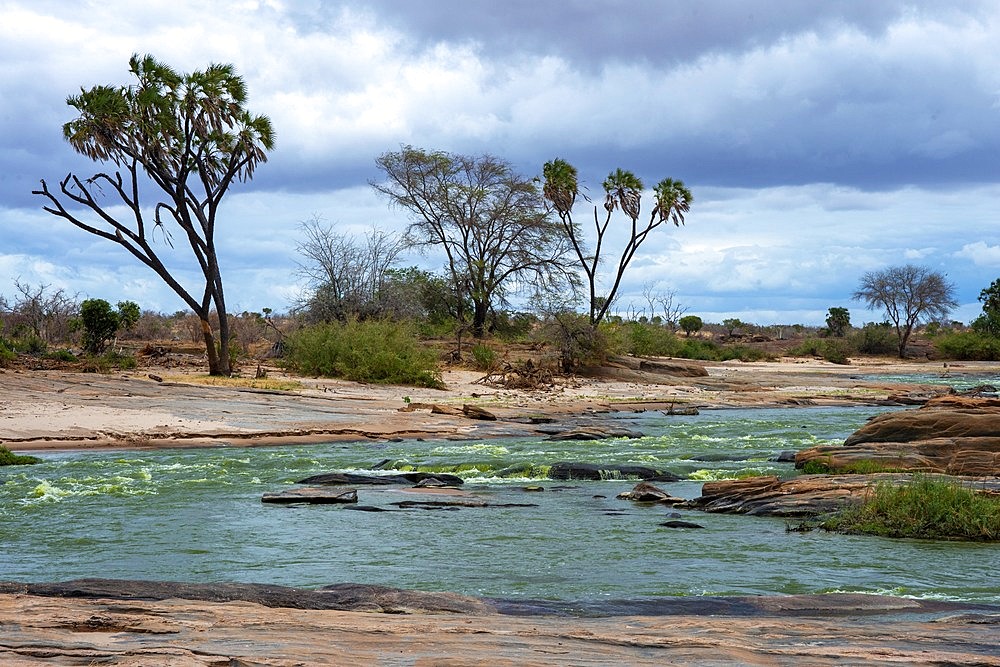 Voi river in front of Taita Hills, Tsavo East National Park, Kenya