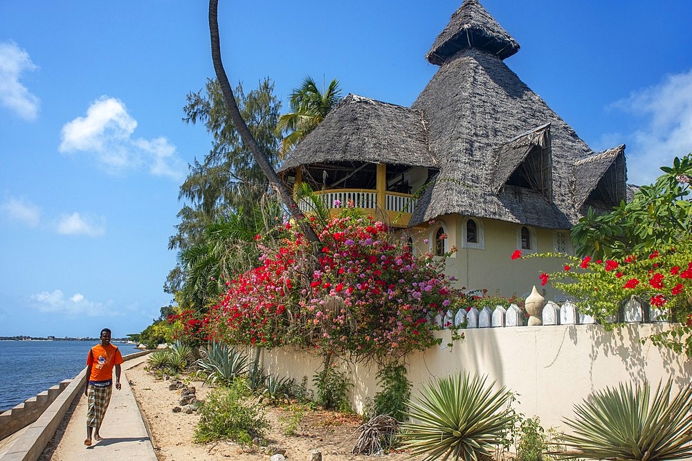 Nice houses and hotels in Shela beach in the south of Lamu island archipelago in Kenya