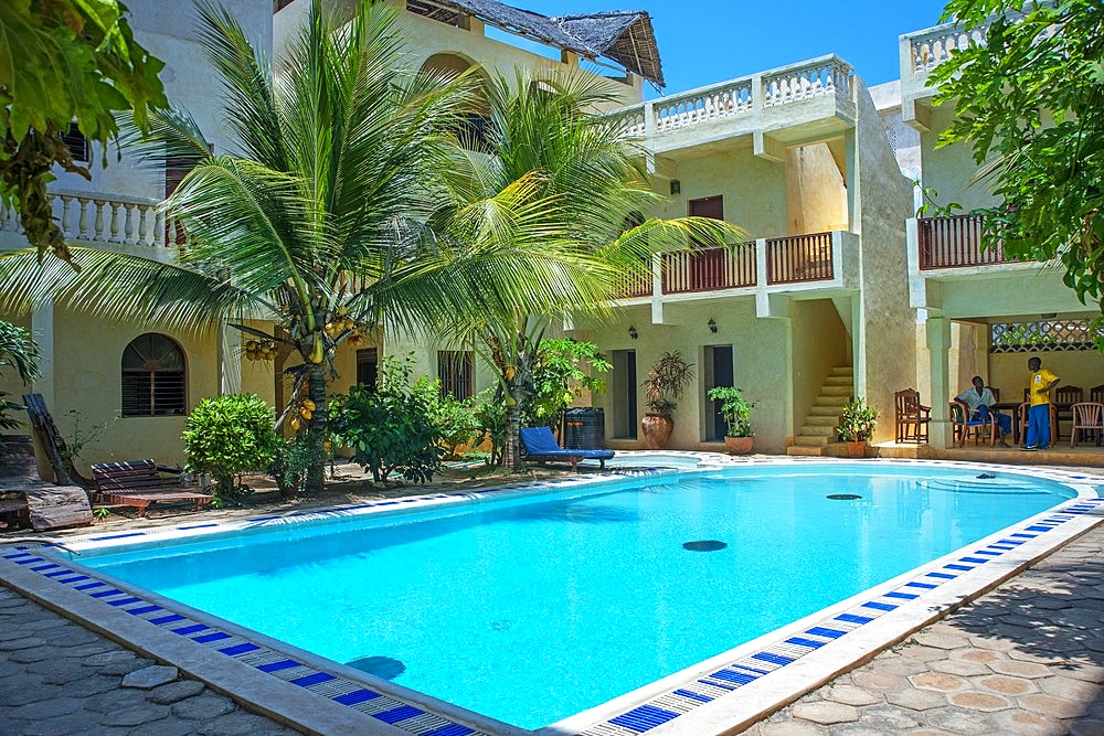 Pool of a nice house and hotel in Shela beach in the south of Lamu island archipelago in Kenya