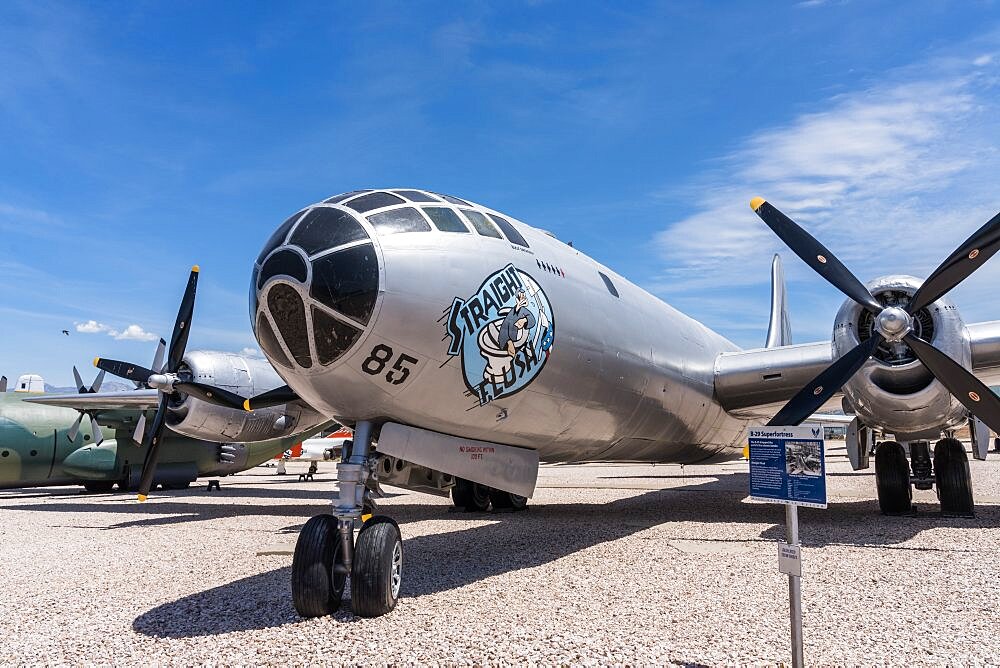 A Boeing B-29 Superfortress stategic heavy bomber from WWII in the Hill Aerospace Museum in Utah.