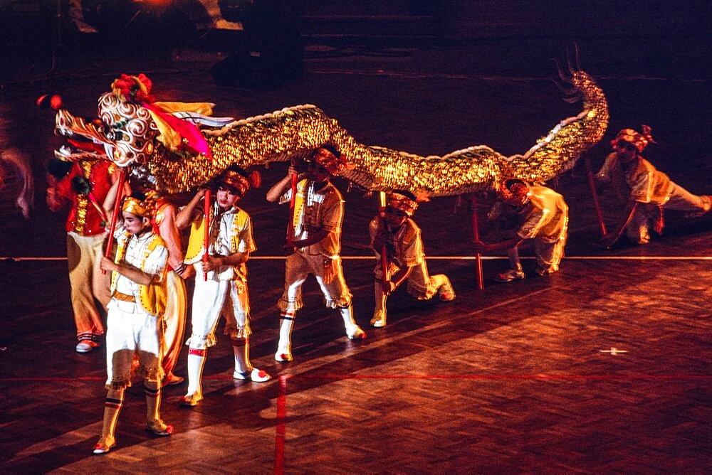 Dancers in the National Dragon Dance Competition in Beijing, China.