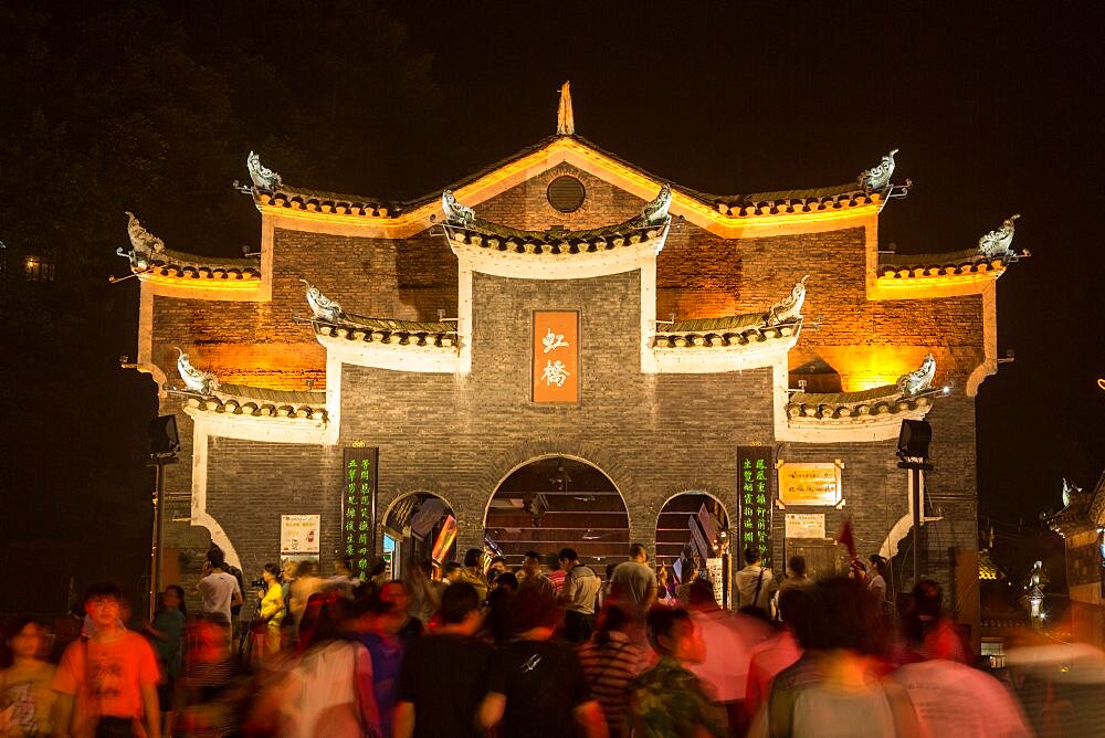 The Phoenix Hong or Hongqiao Bridge was built in the MIao style over the Tuojing River, Fenghuang, China.