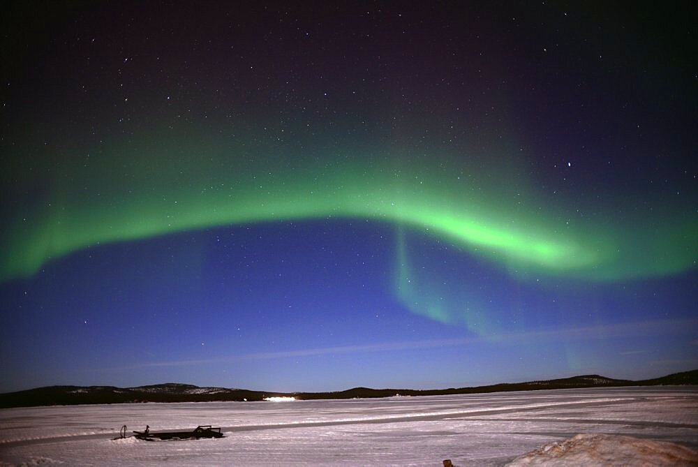 Aurora Borealis (Northern Lights) over Lake Inari, Lapland, Finland