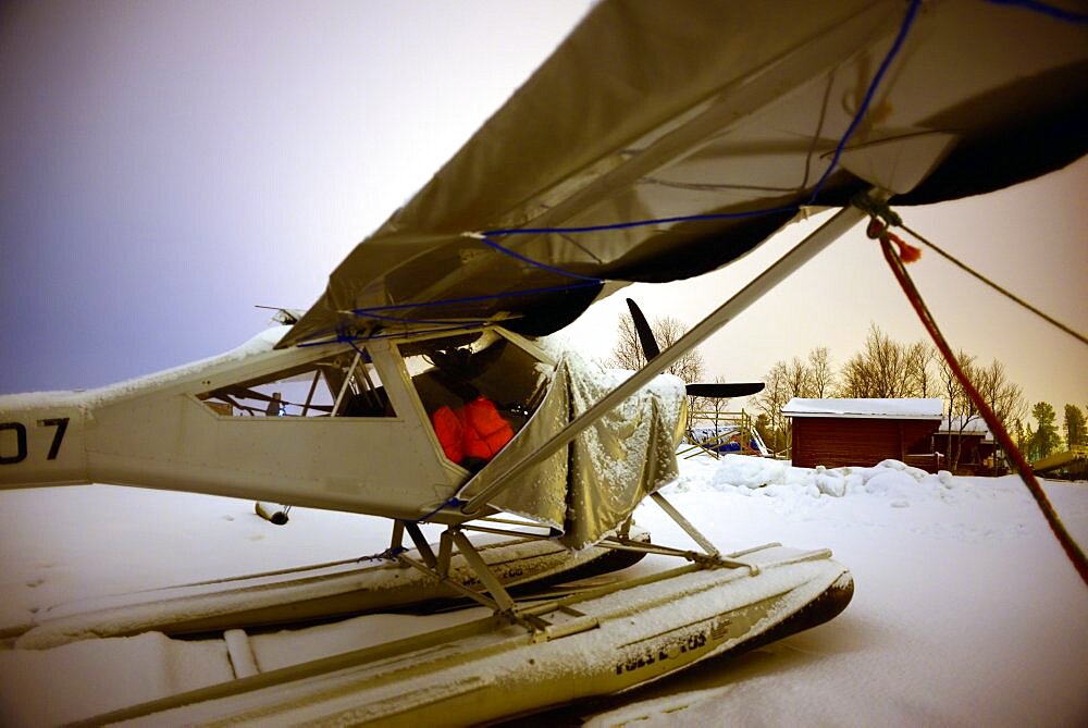 Water plane parked in Lake Inari, Lapland, Finland