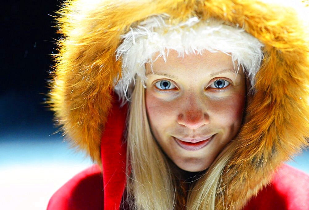 Cute blonde woman dressed as an elf. Lapland, Finland