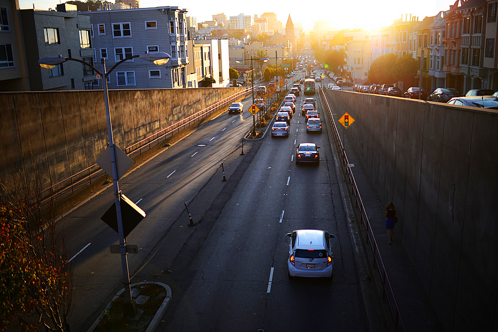 Traffic at sunset in San Francisco,