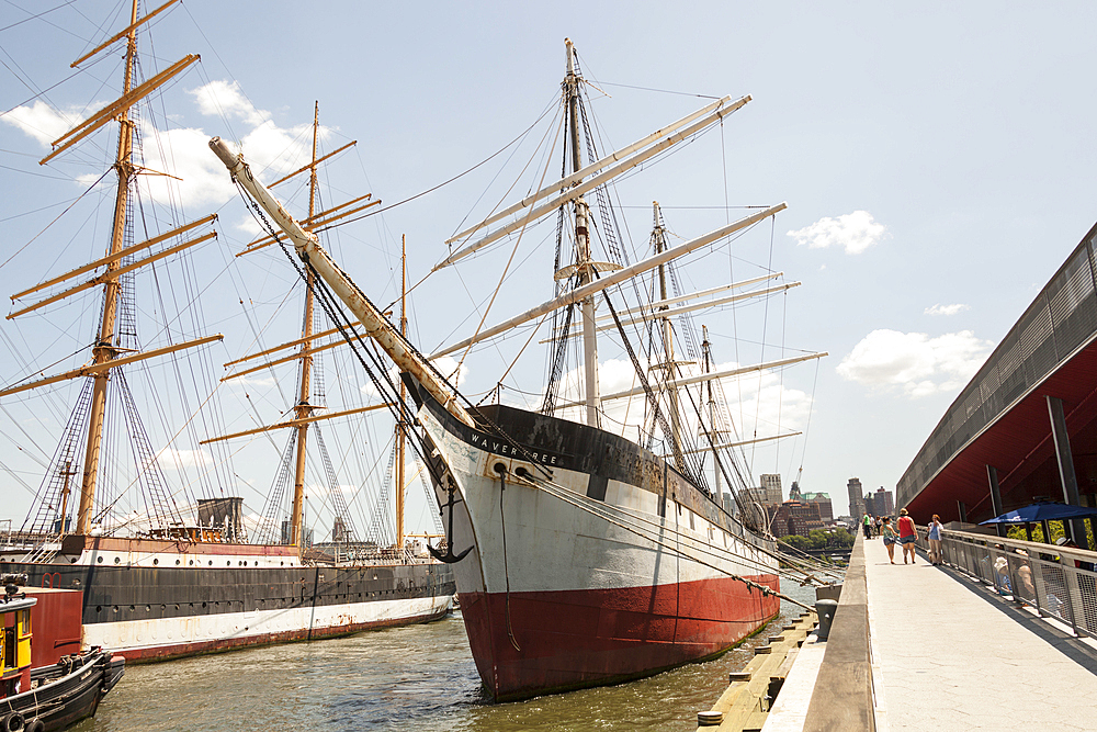 The Wavertree tall ship moored at pier 17, South Street Seaport, Manhattan, New York City, New York, USA