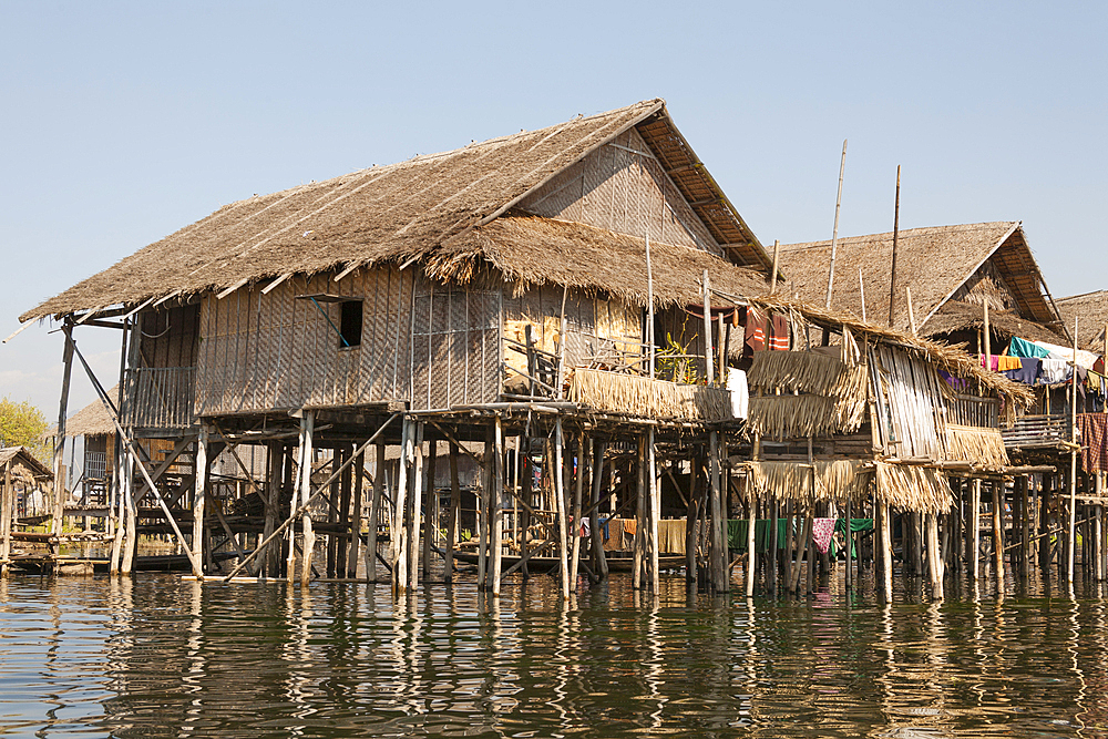 Lakeside houses built on stilts, Inle Lake, Shan State, Myanmar, (Burma)