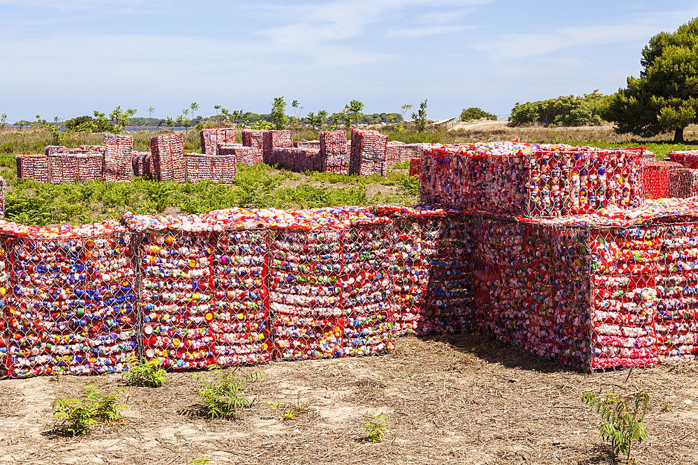 Recycled plastic bottle tops, Mozia, Sicily, Italy