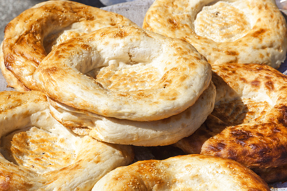 Non bread for sale, Siyob Market, also known as Siab Market, Samarkand, Uzbekistan