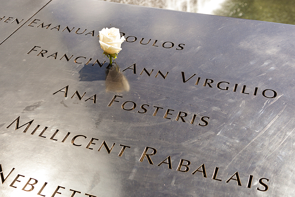 Names of September 11 2001 victims, National September 11 Memorial, World Trade Center, Manhattan, New York City, New York, USA