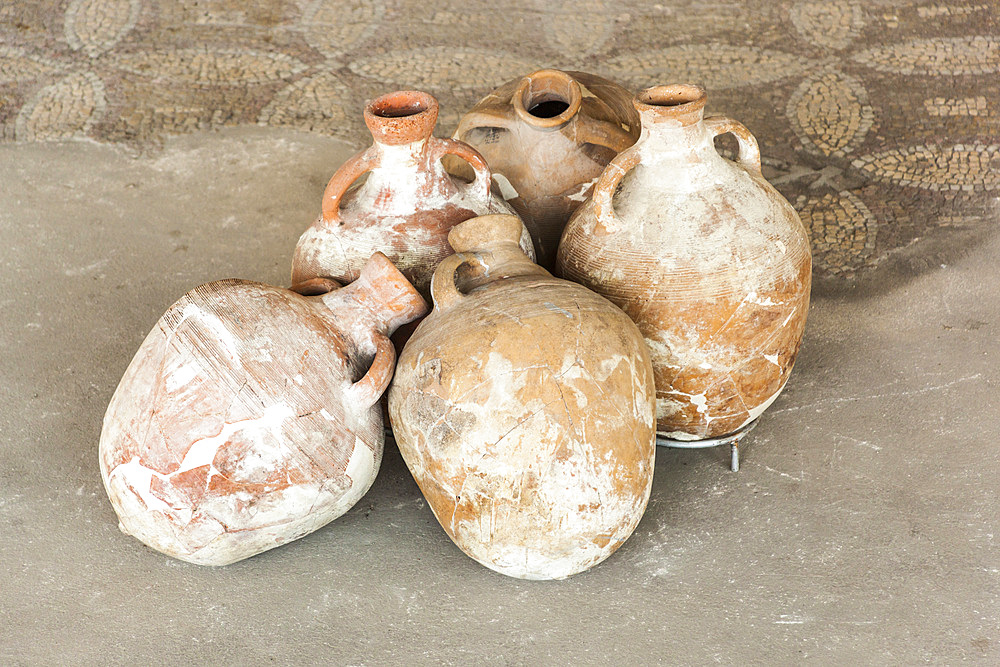 Ceramic pots in the Roman Mosaic Museum, also known as the Roman Edifice, Constanta, Romania