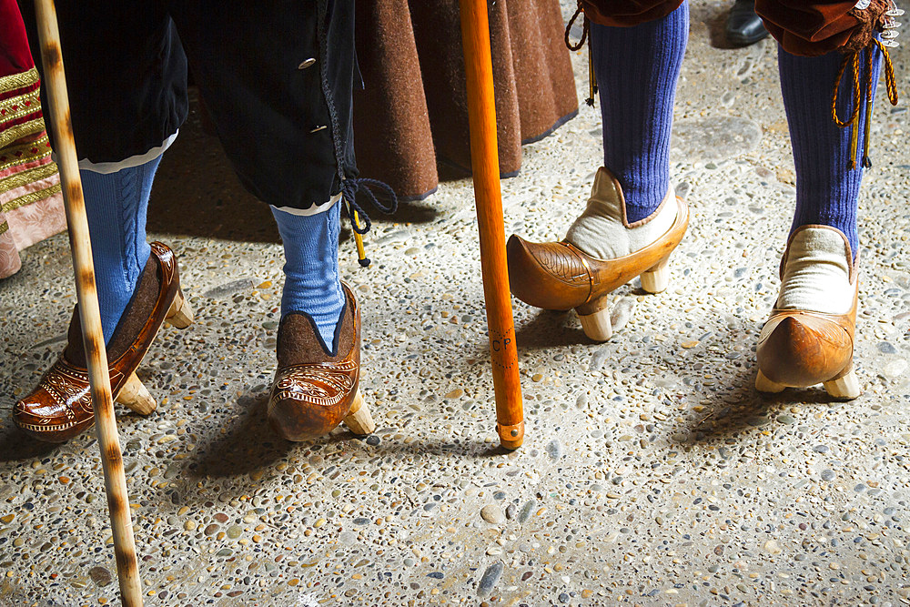 Traditional shoes or clogs or almadreￃﾱas. Orujo fair. 
Potes, Comarca of Liebana. Cantabria, Spain.