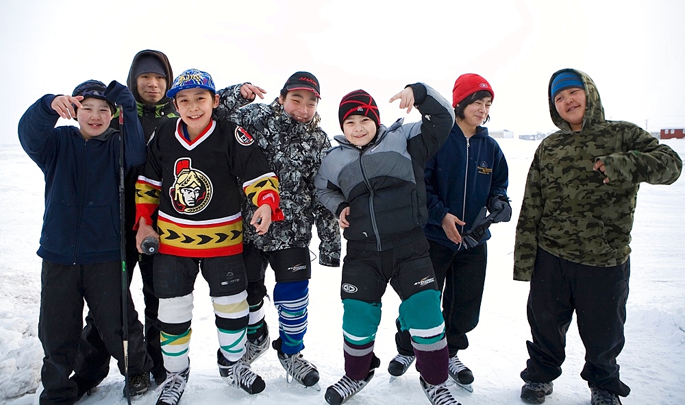 Kids portrait in Gojahaven, an Inuit settlement in the far north of Canada