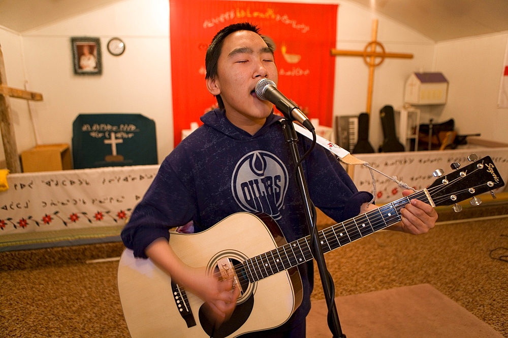 Inside a church in Gojahaven, an Inuit settlement in the far north of Canada